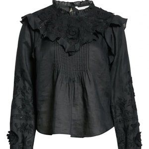Veronica Beard Espalier Embroidered Blouse - NWT - BLACK - SIZE 0